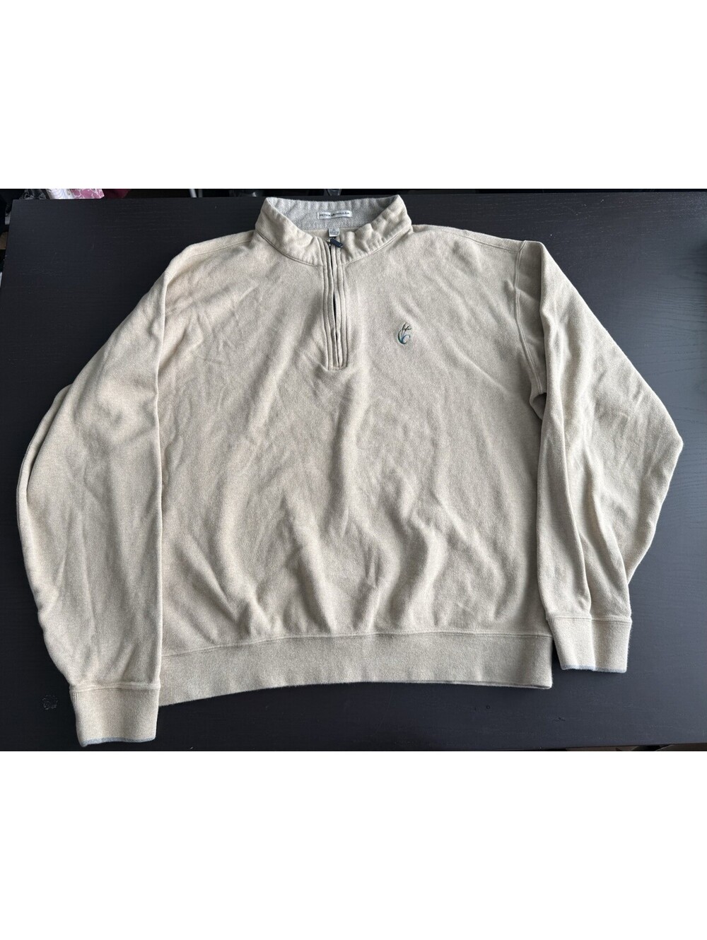 Peter Millar XL 1/4 Zip Pullover Sweater Beige 100% Cotton Cattail Creek CC